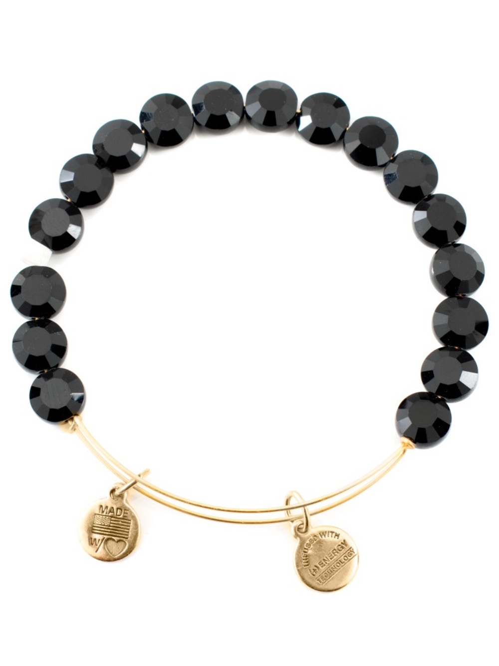 Alex and Ani Adjustable Gold Bangle Bracelet with Black Beads